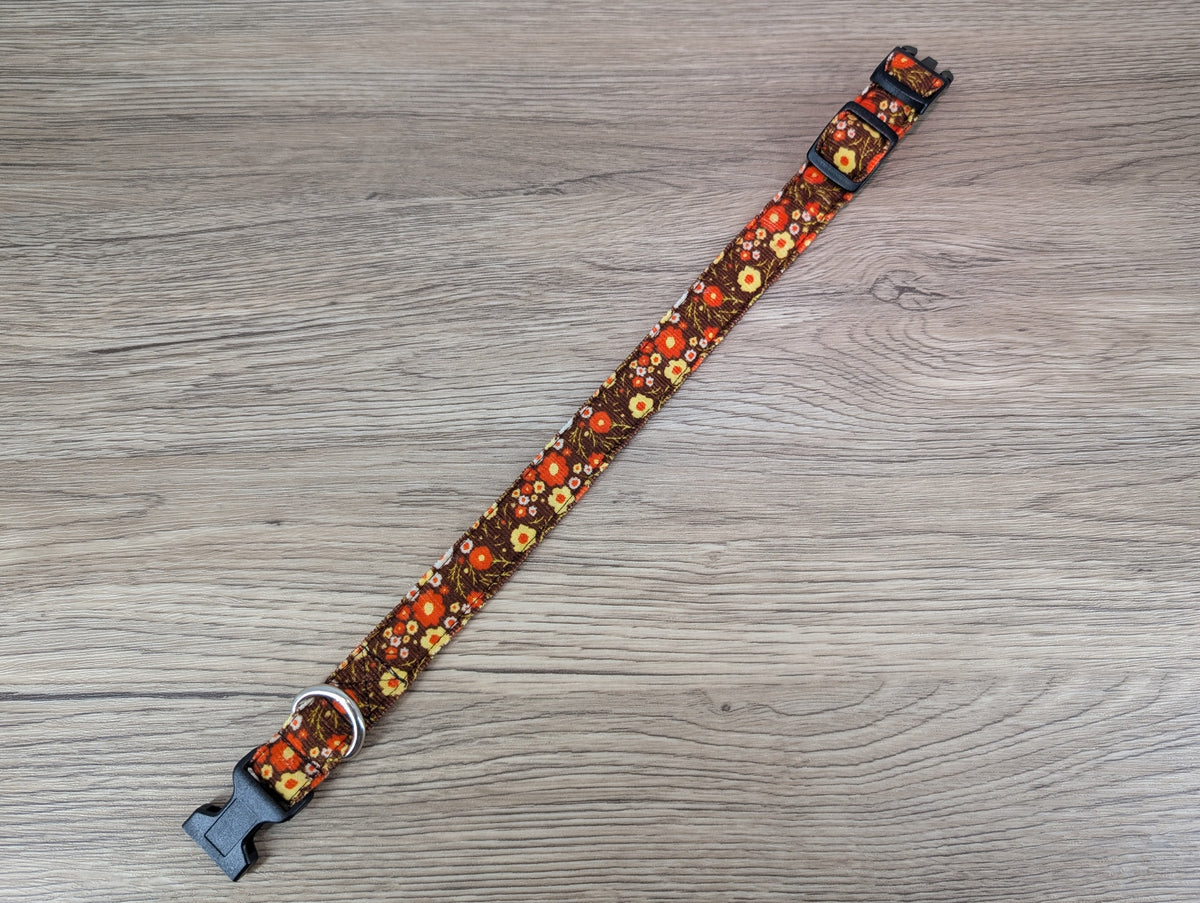 Orange and Brown Floral Retro Style Dog Collar