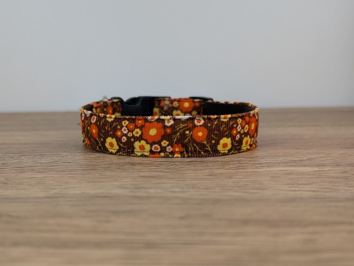 Orange and Brown Floral Retro Style Dog Collar