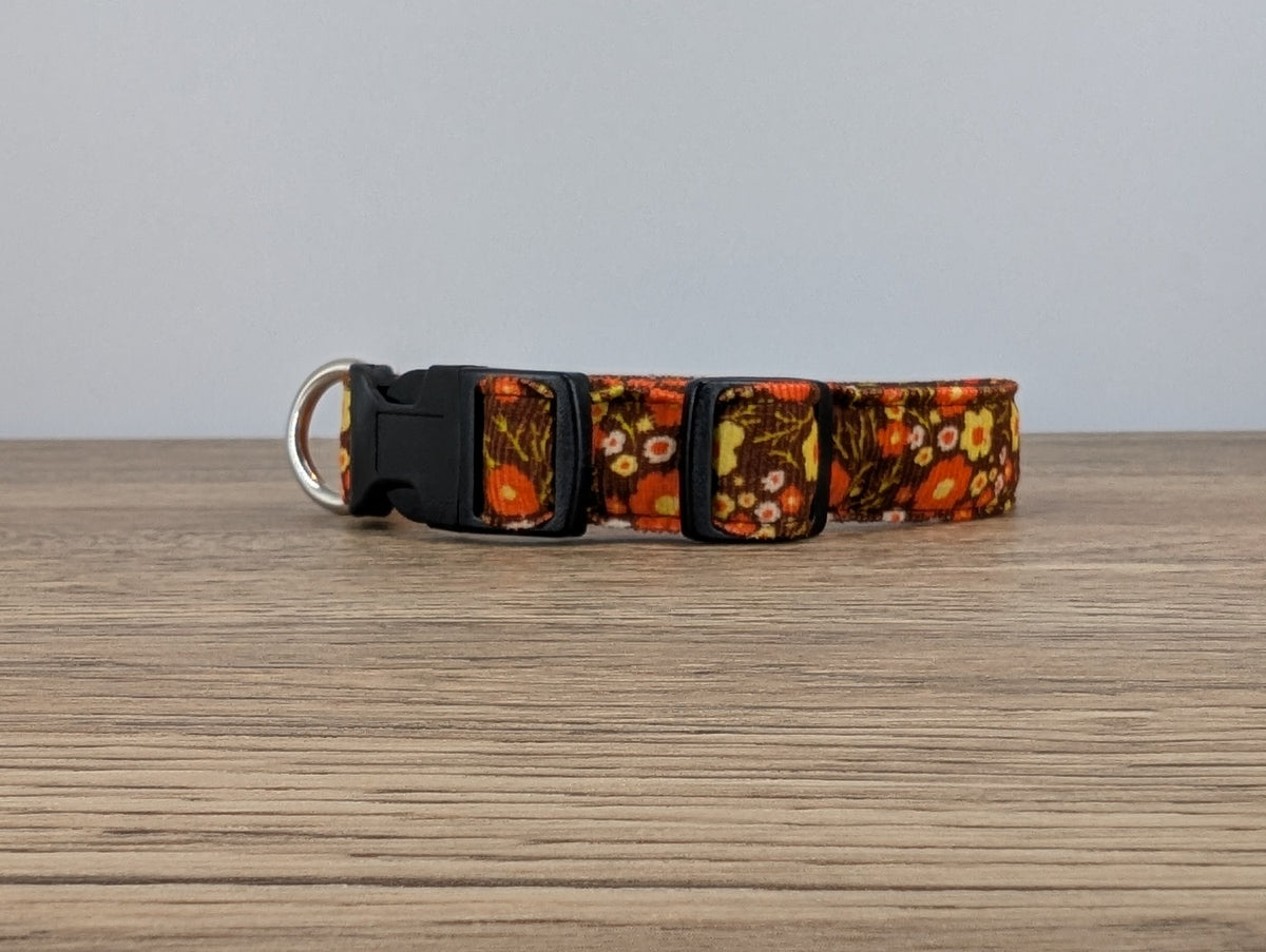 Orange and Brown Floral Retro Style Dog Collar