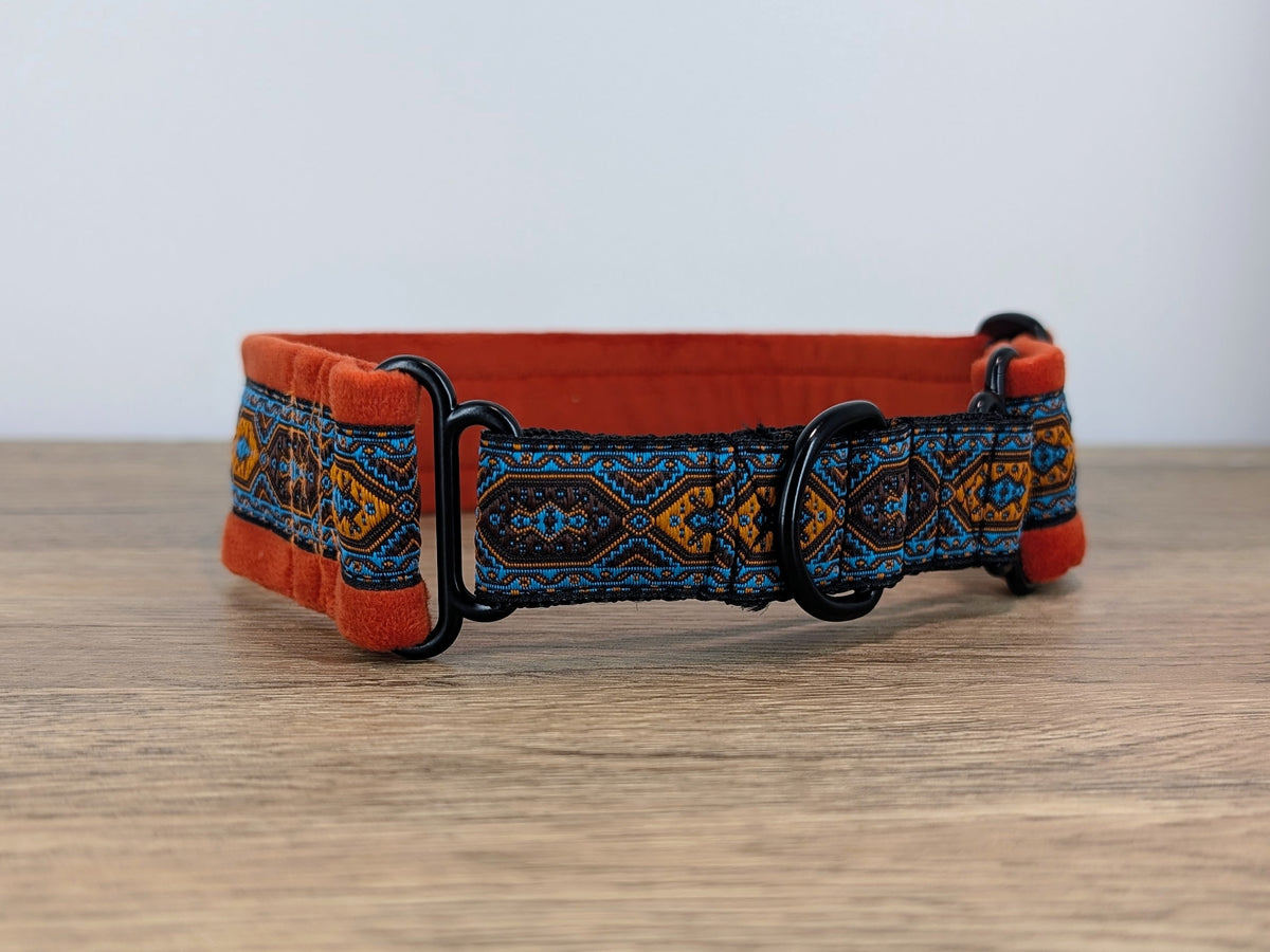 Orange Velvet Lined Martingale/Half-check Dog Collar