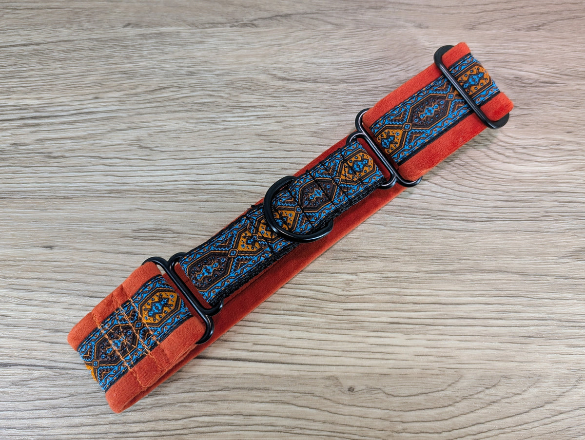 Orange Velvet Lined Martingale/Half-check Dog Collar