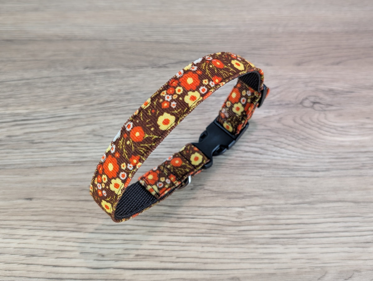 Orange and Brown Floral Retro Style Dog Collar