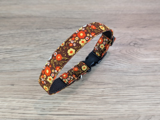 Orange and Brown Floral Retro Style Dog Collar