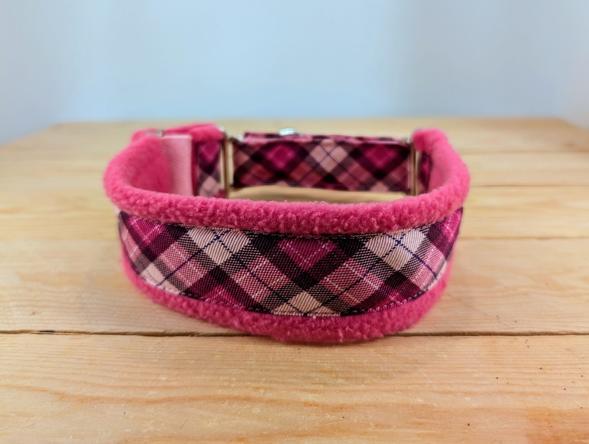 Pink Check Fleece Lined Martingale Dog Collar Barkley Dogwear