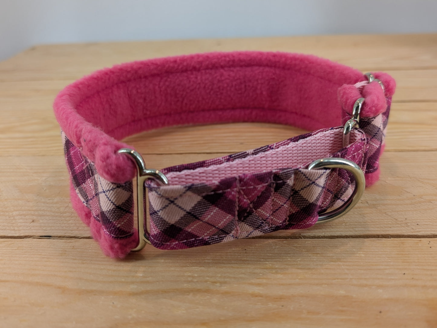 Pink Check Fleece Lined Martingale/Half-check Dog Collar