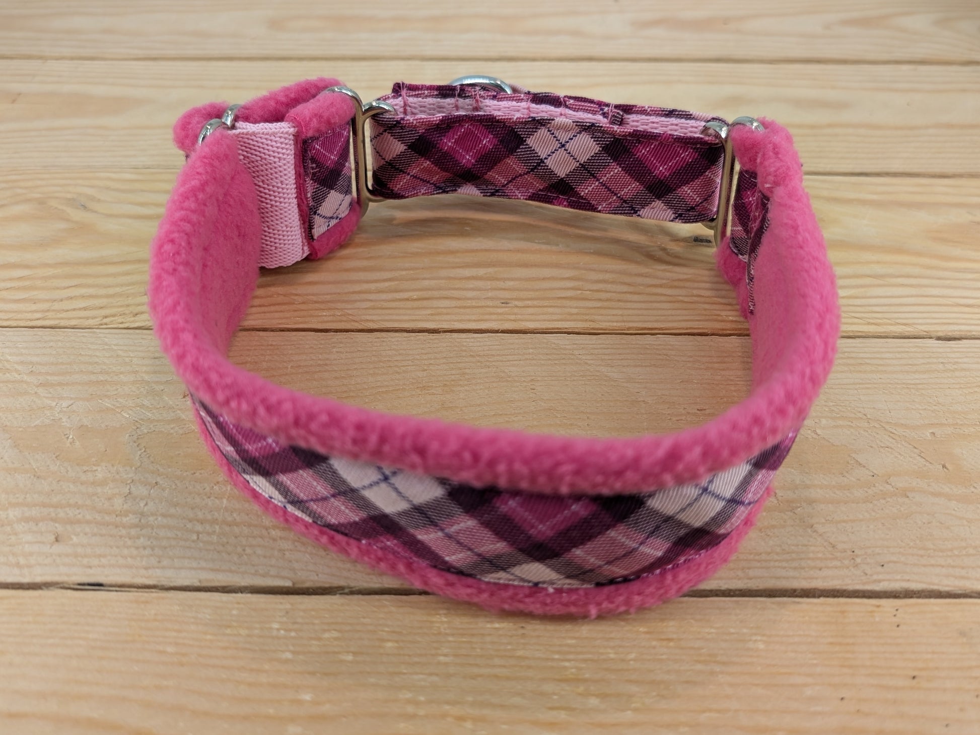 Pink Check Fleece Lined Martingale Dog Collar Barkley Dogwear