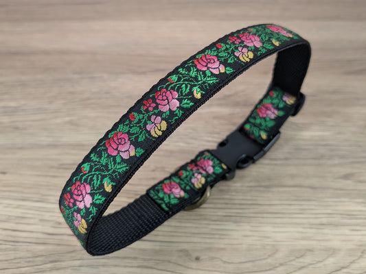 Pink Roses Floral Dog Collar