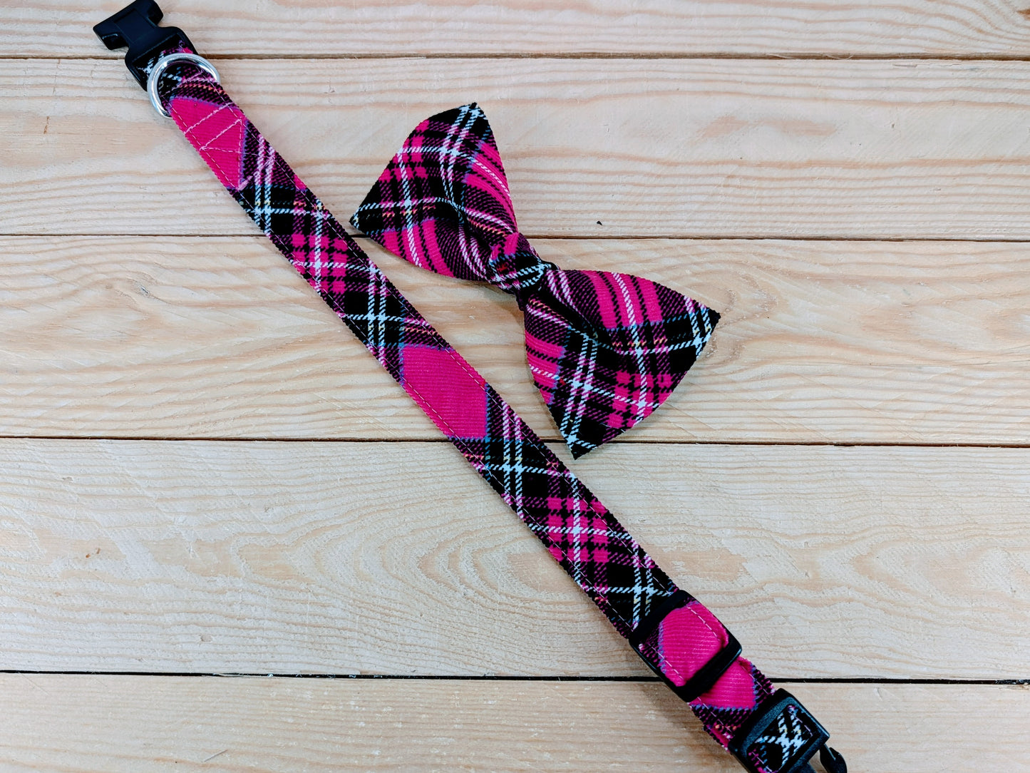 Cerise Tartan Dog Bow Tie