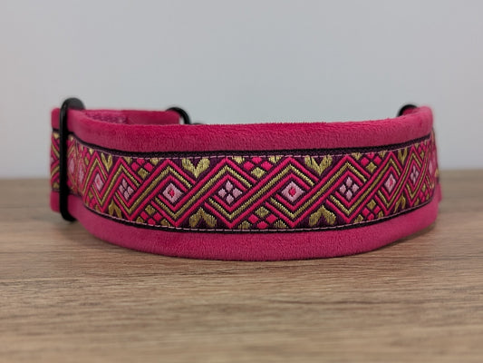 Cerise Pink Velvet Lined Martingale/Half-check Dog Collar