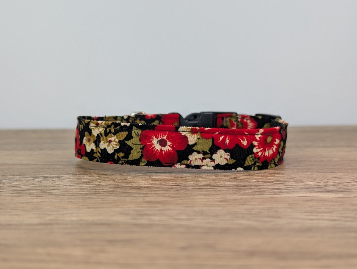 Red Poppy Floral Dog Collar