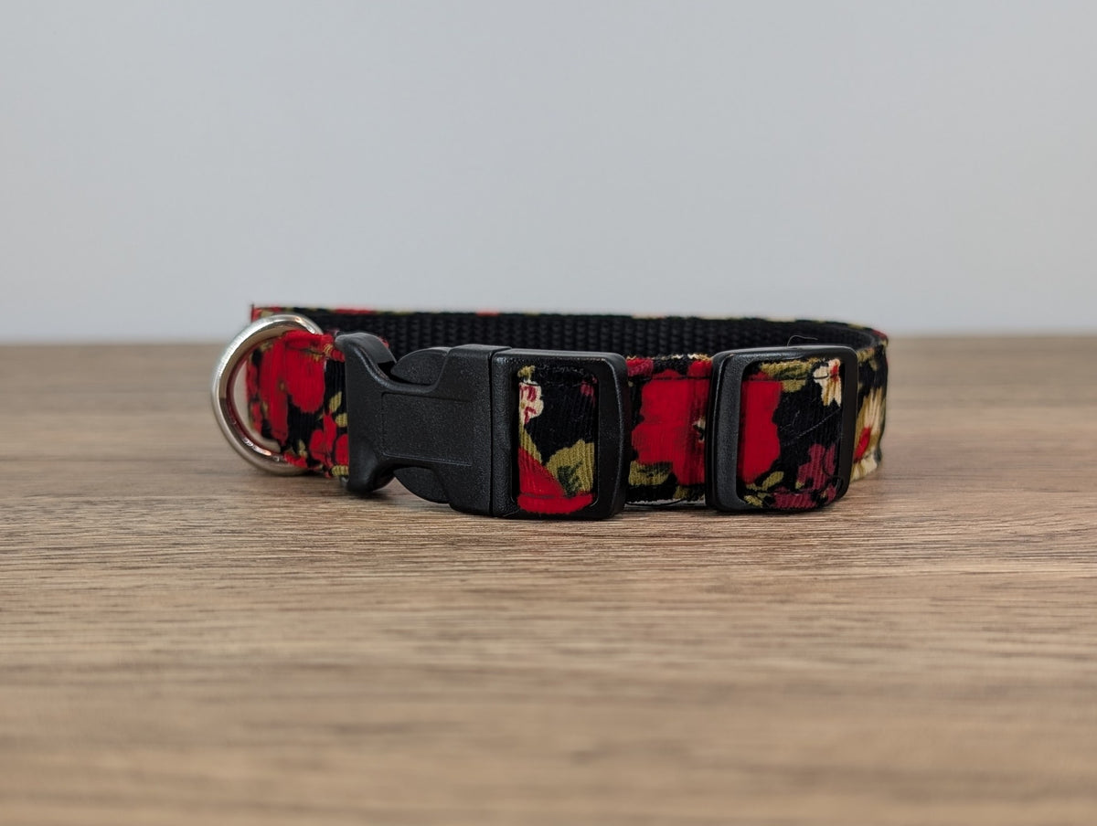 Red Poppy Floral Dog Collar