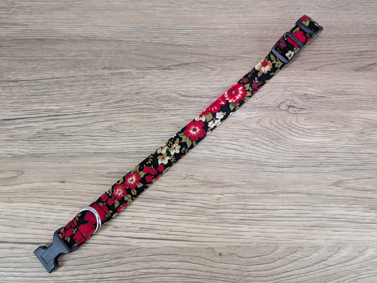 Red Poppy Floral Dog Collar