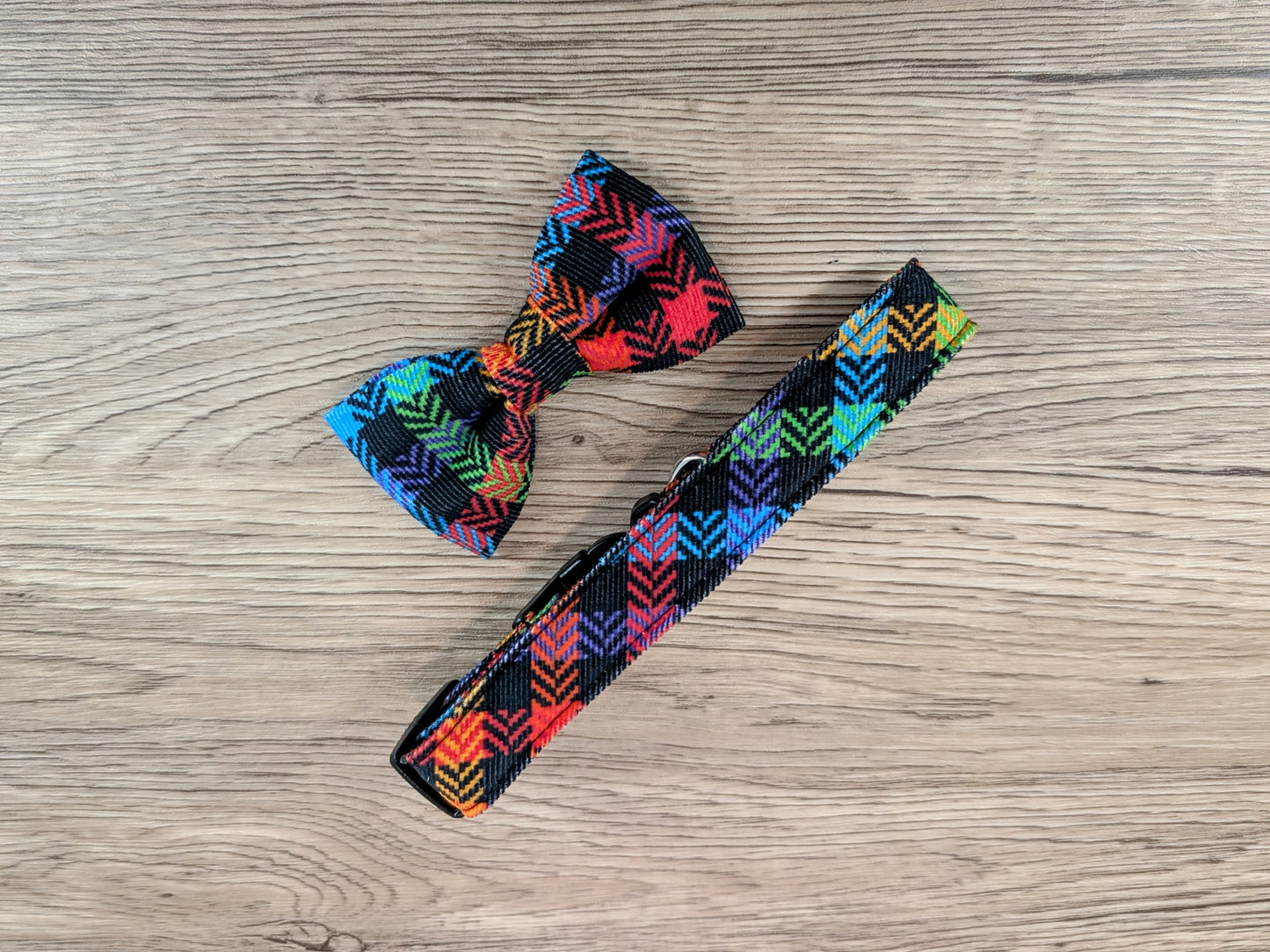 Rainbow Check Dog Bow Tie