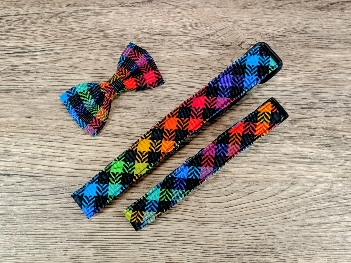 Rainbow Check Dog Bow Tie