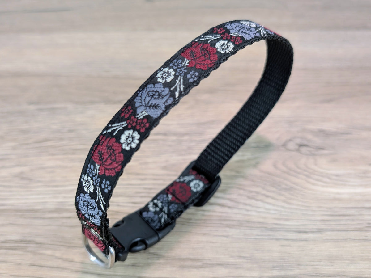 Red and Grey Floral Small Dog/Puppy Collar