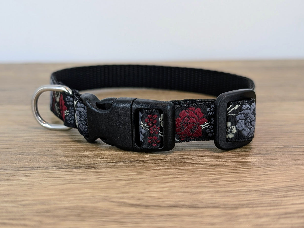 Red and Grey Floral Small Dog/Puppy Collar