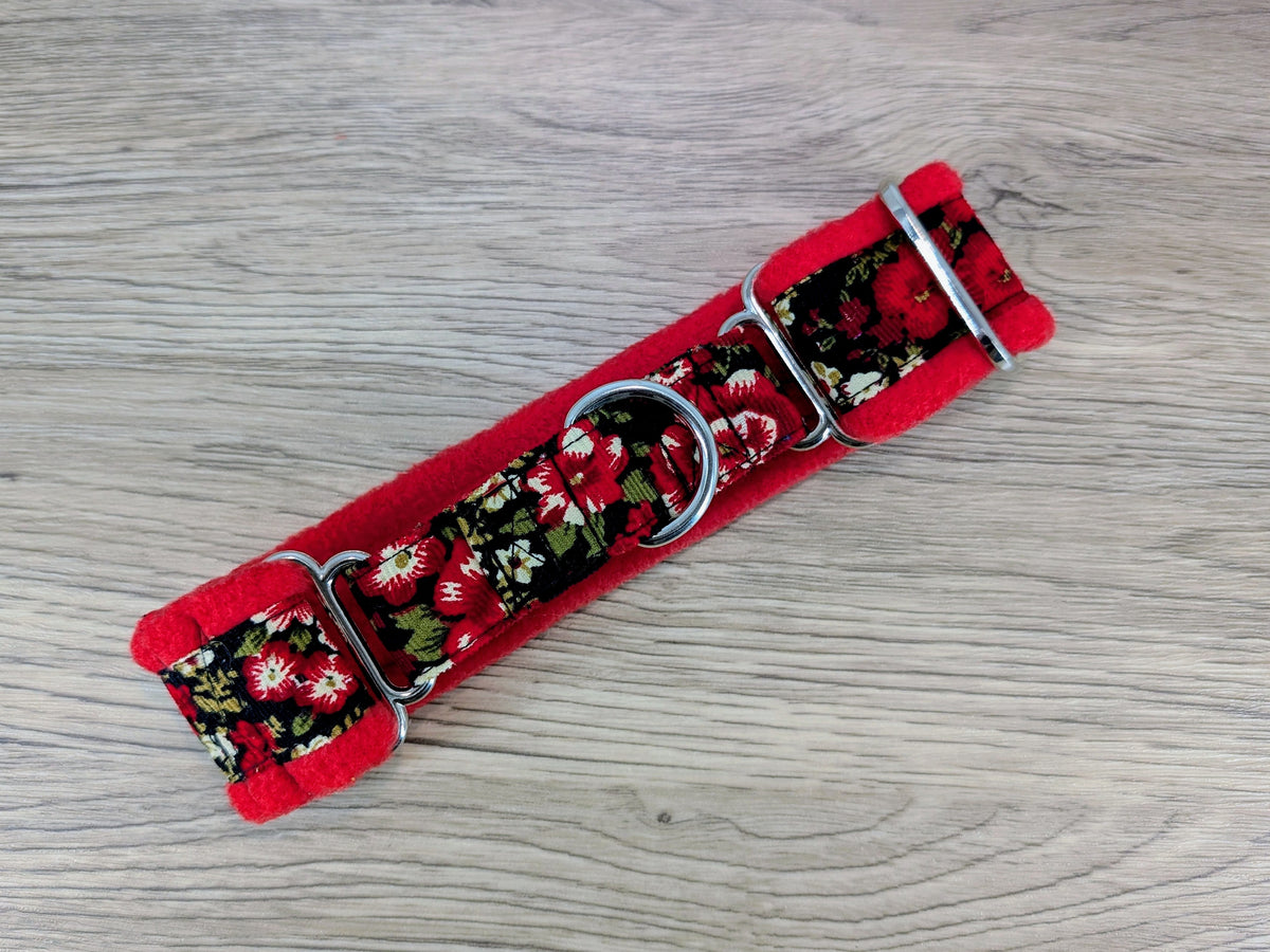 Red and Black Floral Fleece Lined Martingale/Half-Check Dog Collar