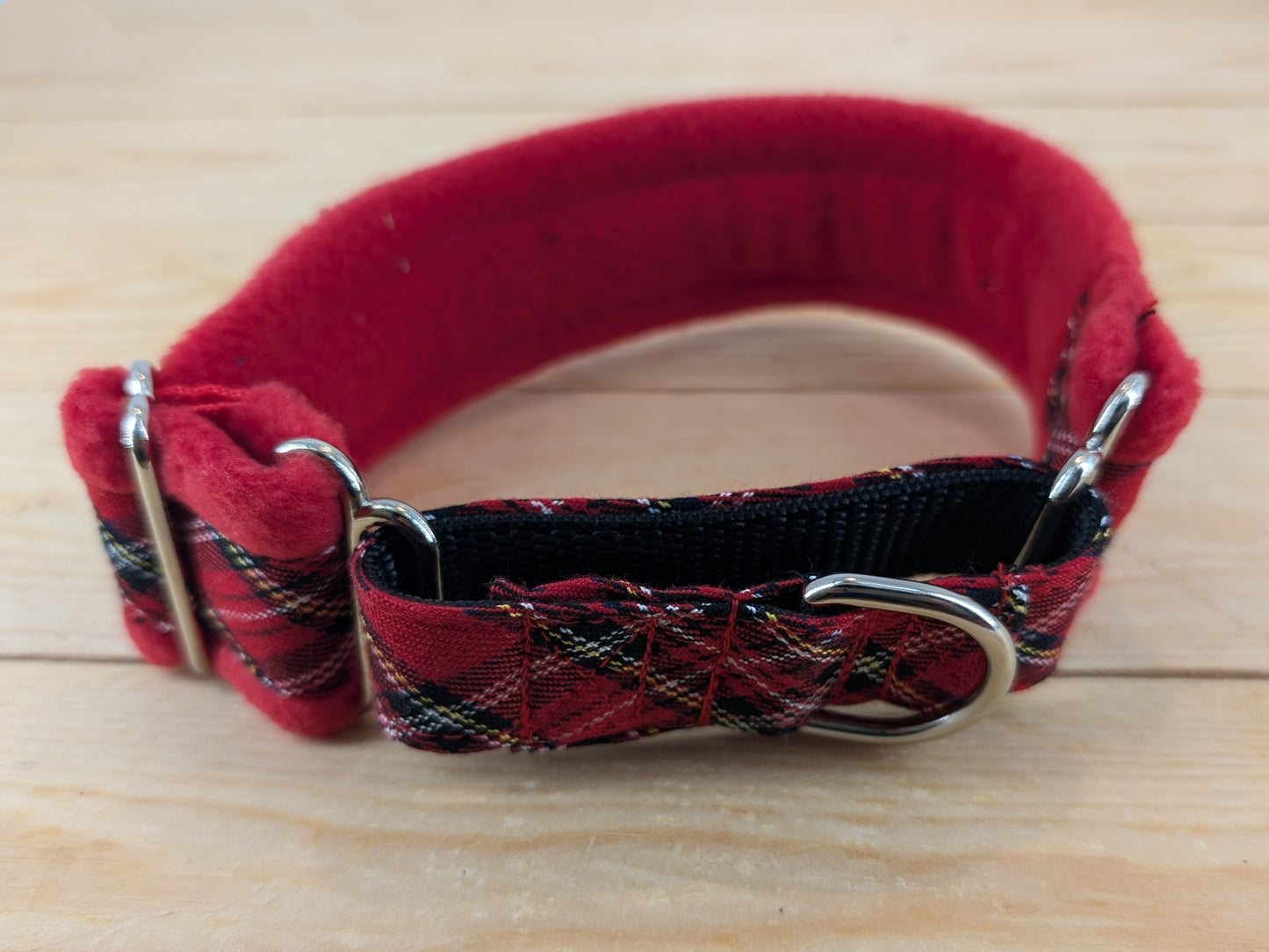 Red Tartan Fleece Lined Martingale/Half-check Dog Collar