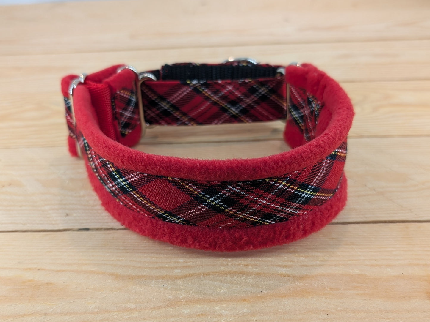 Red Tartan Fleece Lined Martingale/Half-check Dog Collar