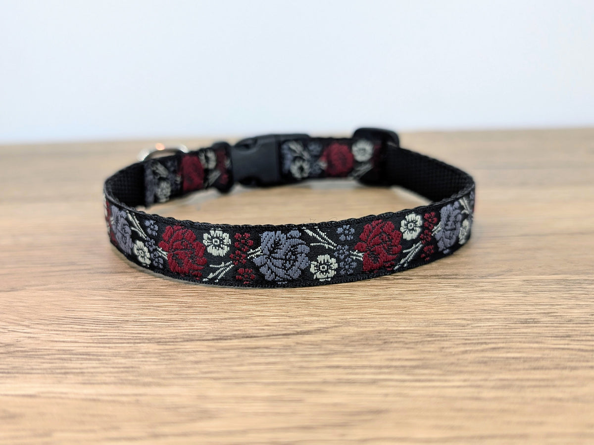 Red and Grey Floral Small Dog/Puppy Collar