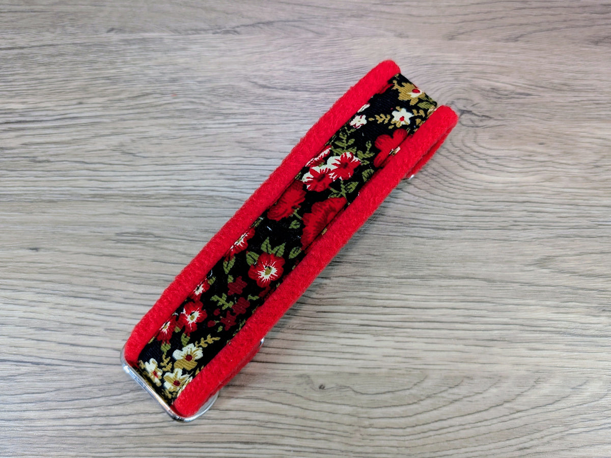 Red and Black Floral Fleece Lined Martingale/Half-Check Dog Collar