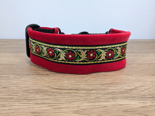 Red Roses Velvet Lined Martingale/Half-check Dog Collar