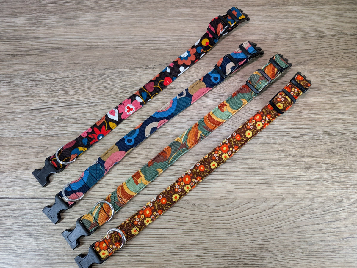 Orange and Brown Floral Retro Style Dog Collar