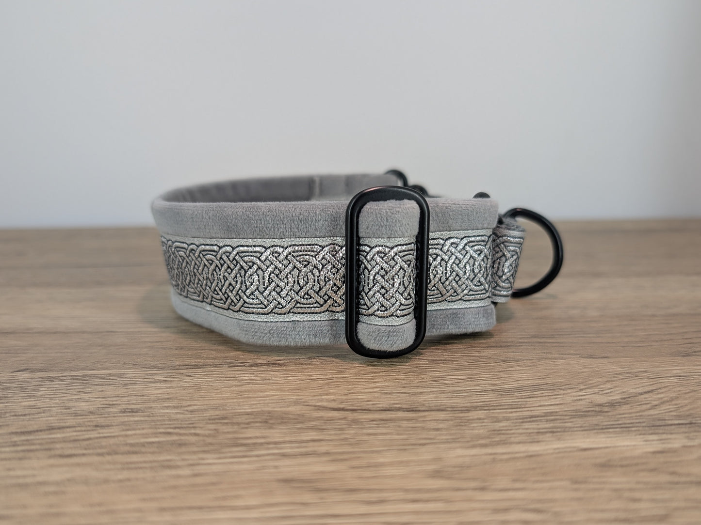 Silver Grey Celtic Velvet Lined Martingale/Half-check Dog Collar