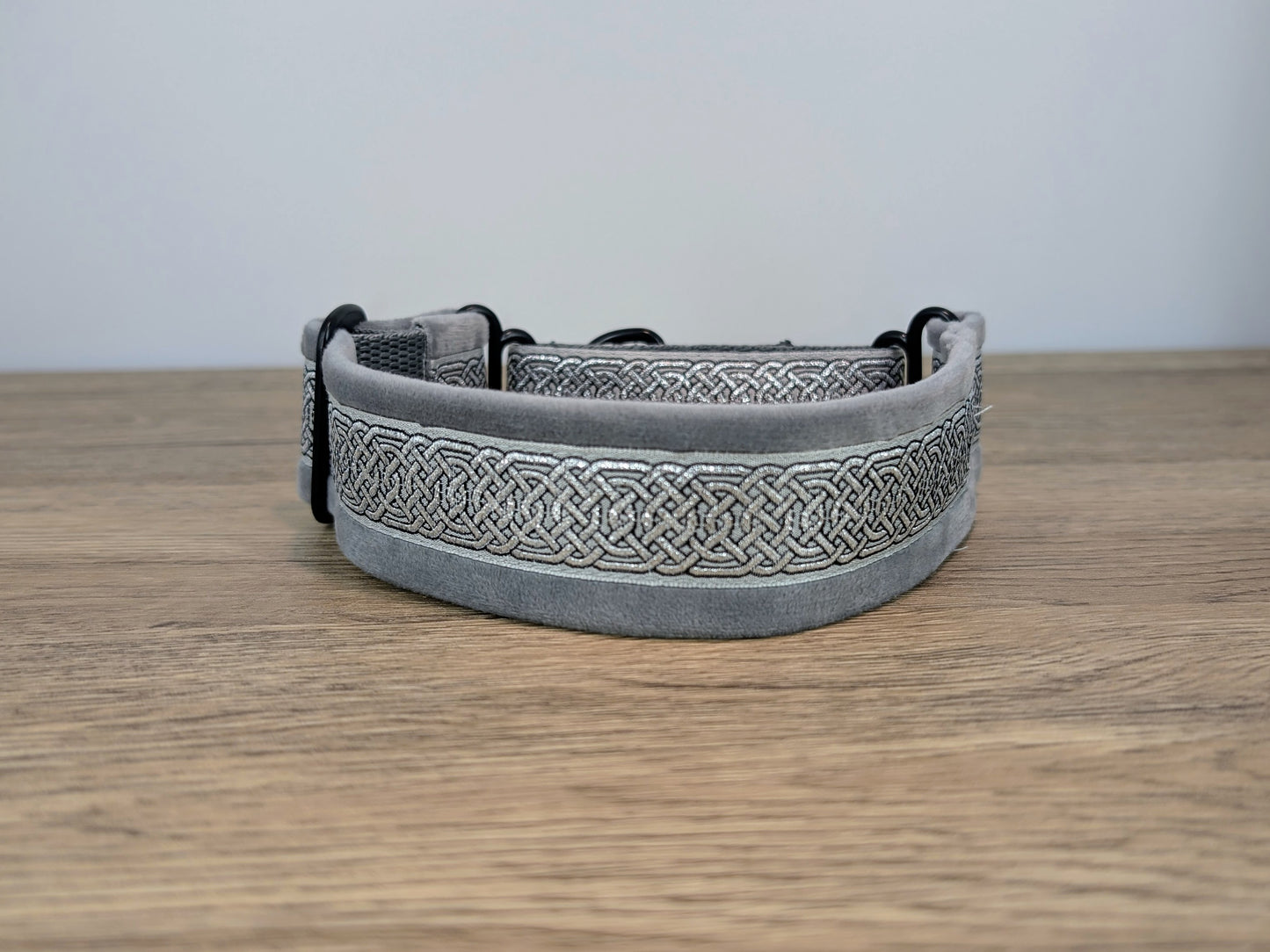 Silver Grey Celtic Velvet Lined Martingale/Half-check Dog Collar