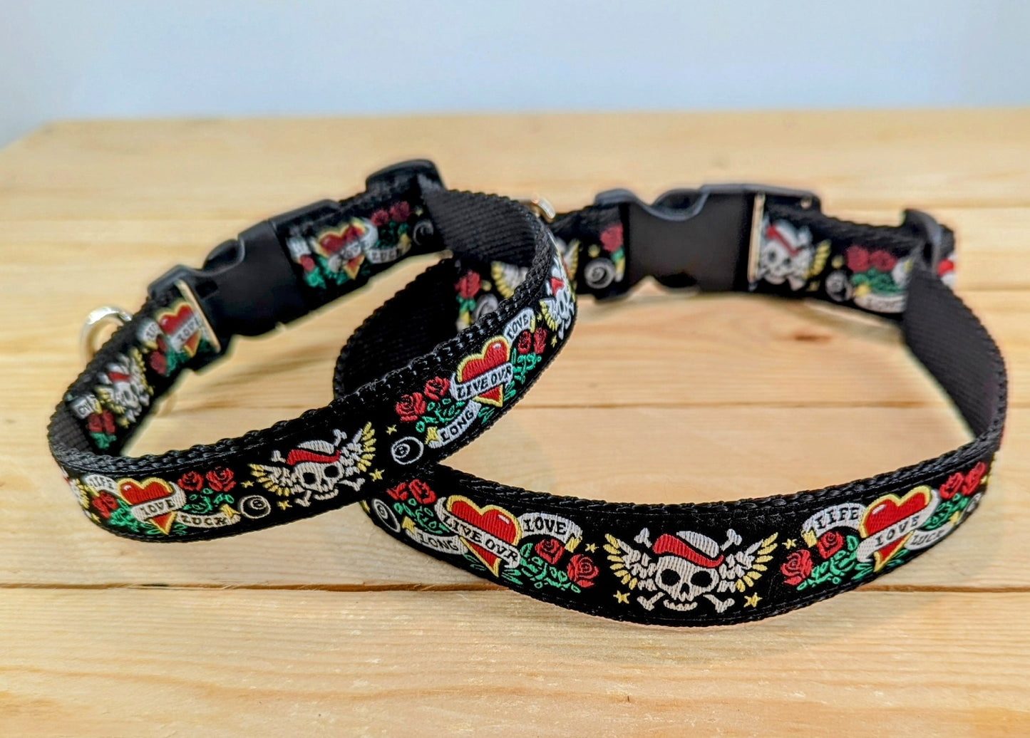 Skulls and Hearts Dog Collar