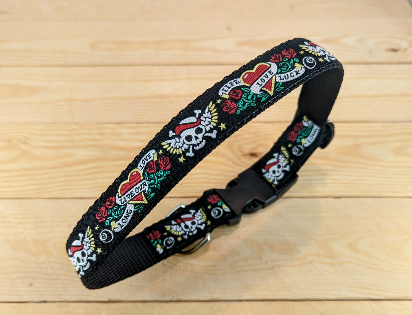 Skulls and Hearts Dog Collar