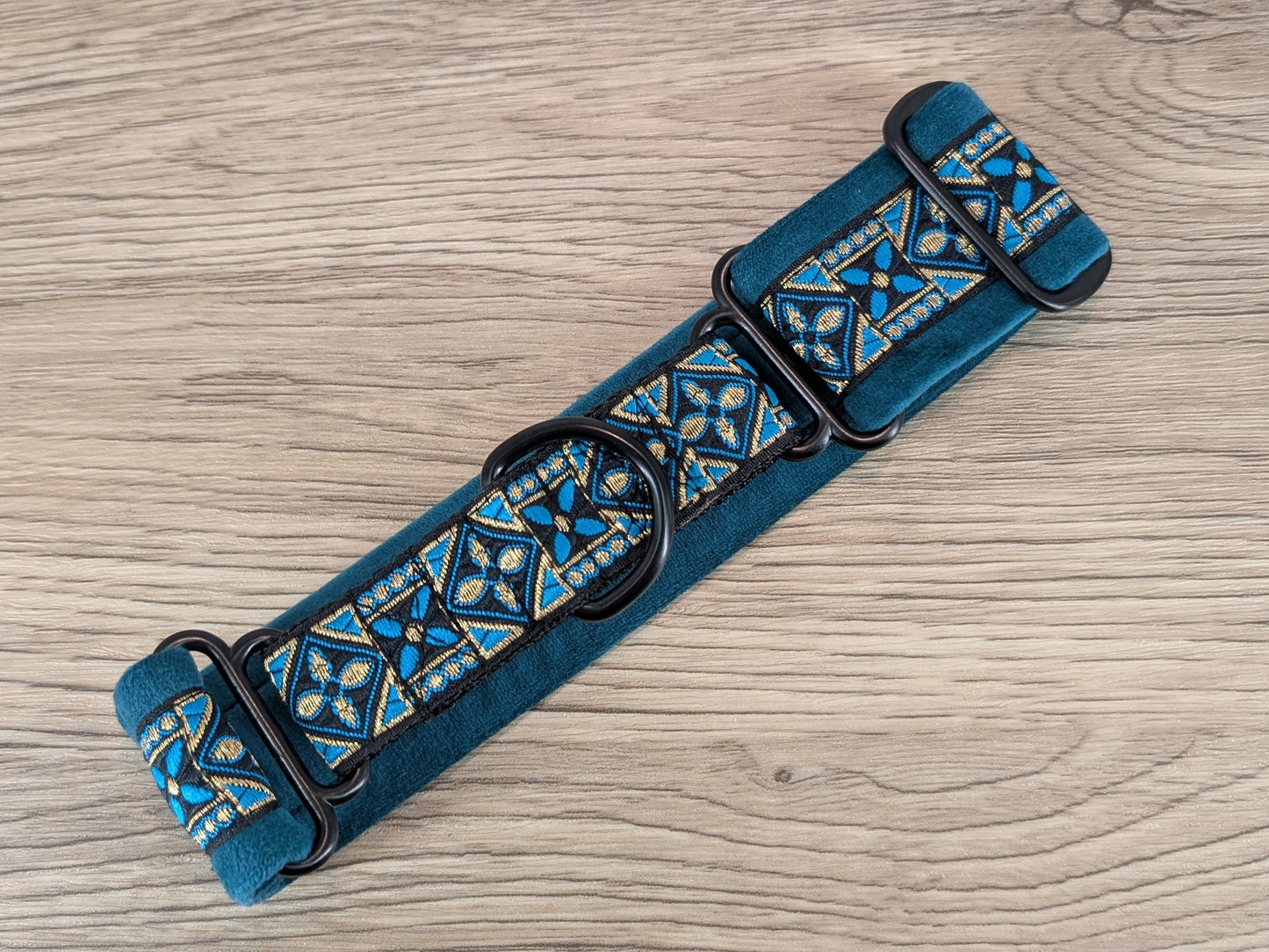 Teal Velvet Lined Martingale/Half-check Dog Collar