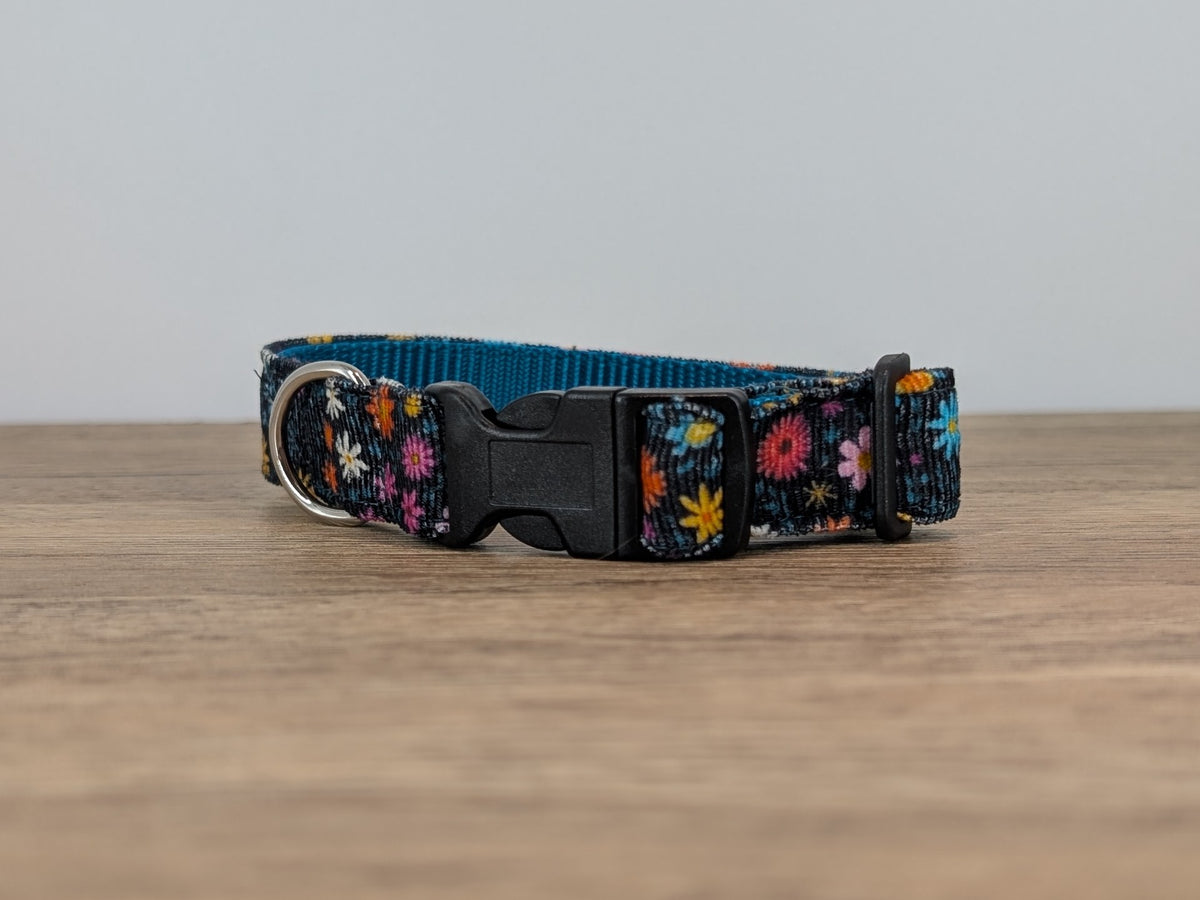 Teal Daisy Floral Dog Collar