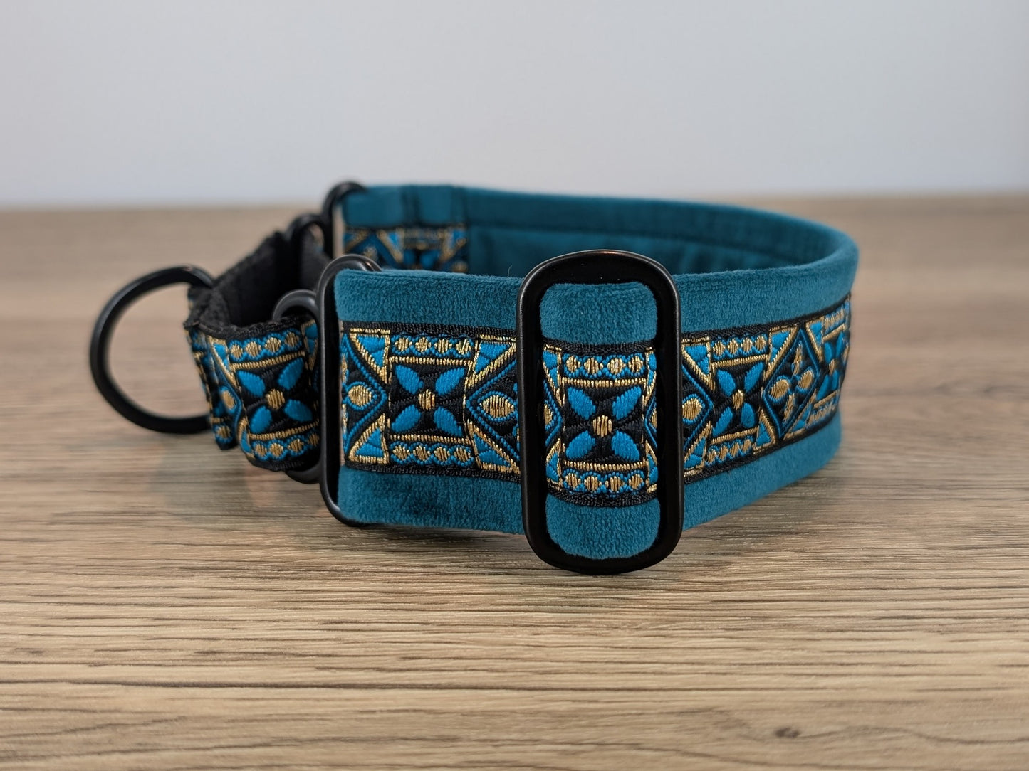 Teal Velvet Lined Martingale/Half-check Dog Collar