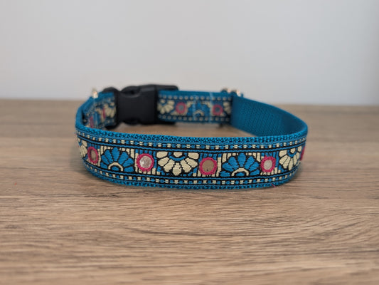 Turquoise Mirrored Dog Collar
