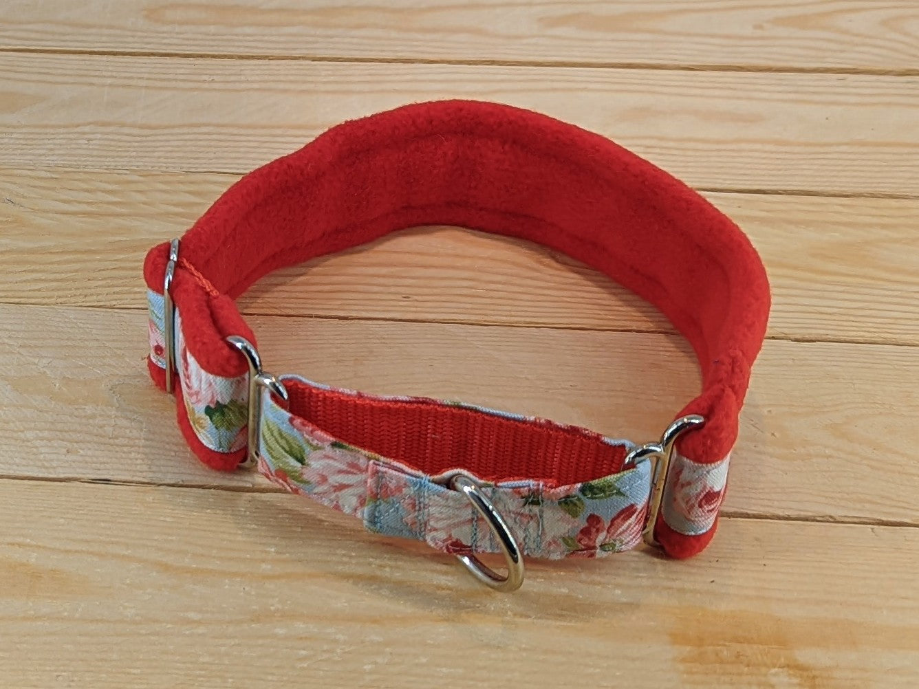 Duck Egg Floral Fleece Lined Martingale/Half-Check Dog Collar Top