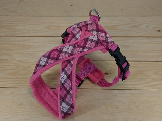 Pink Check Fleece Lined Dog Harness