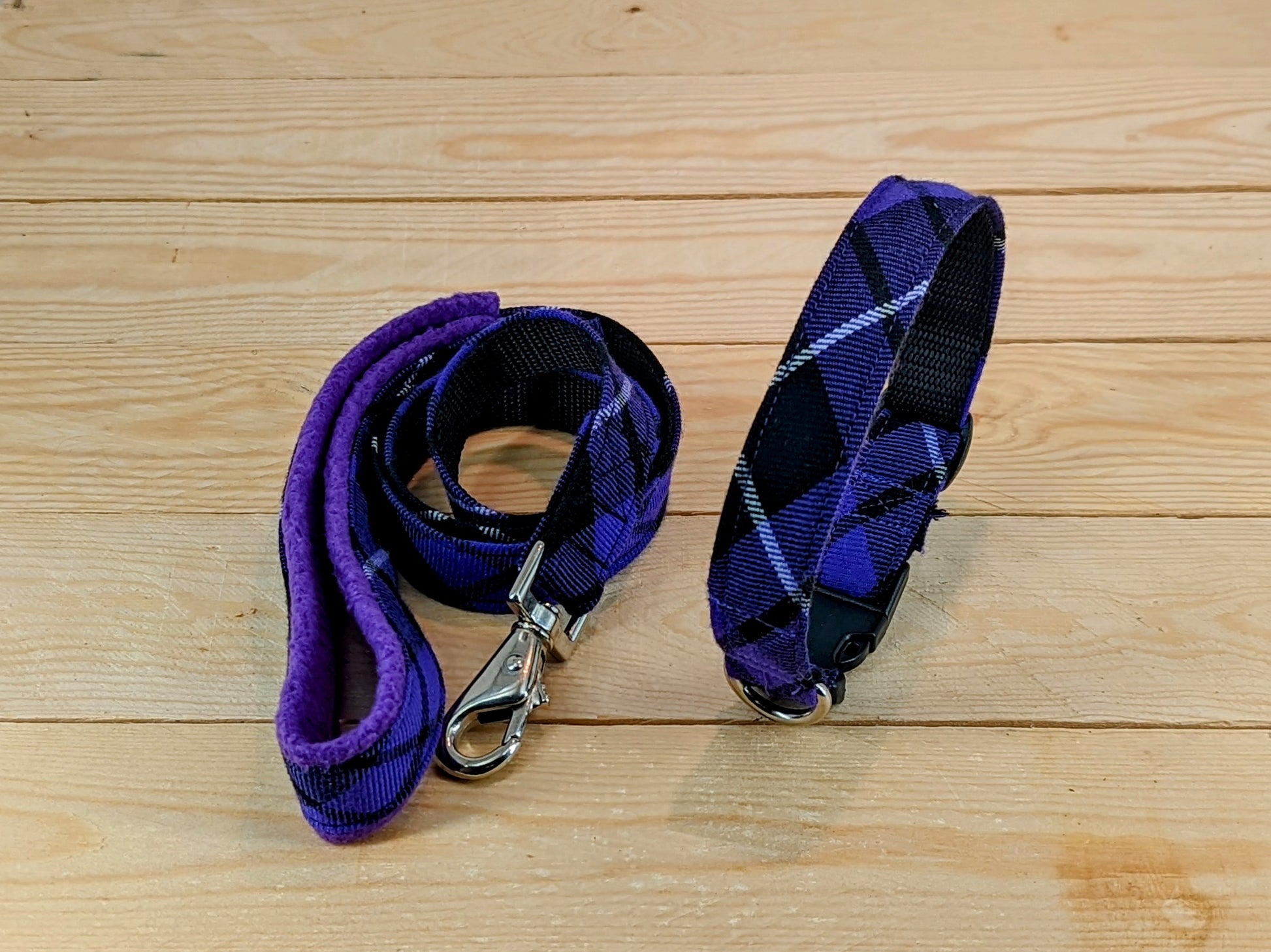 Purple Tartan Dog Lead and Dog Collar