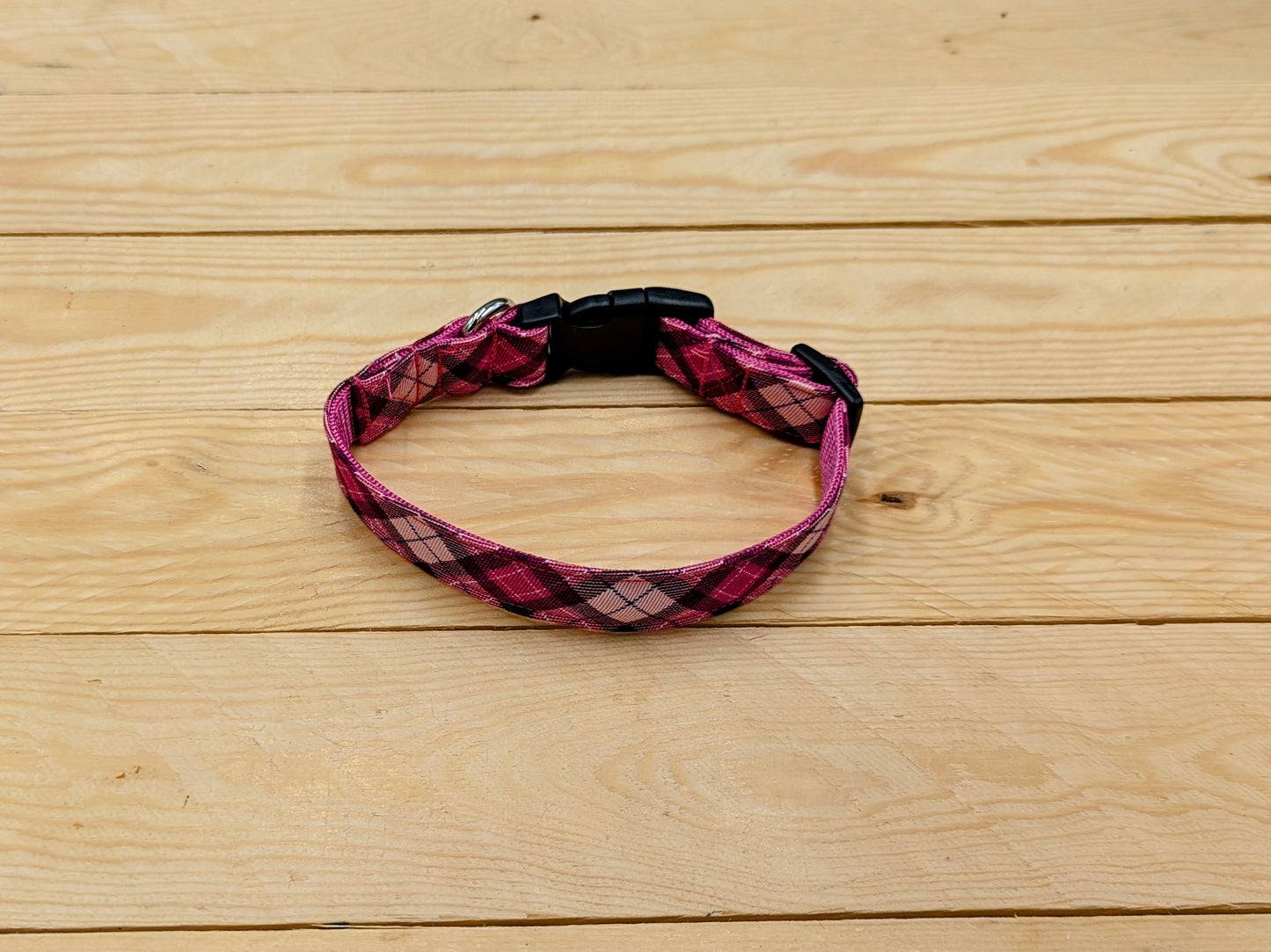 Pink Check Dog Collar Top View
