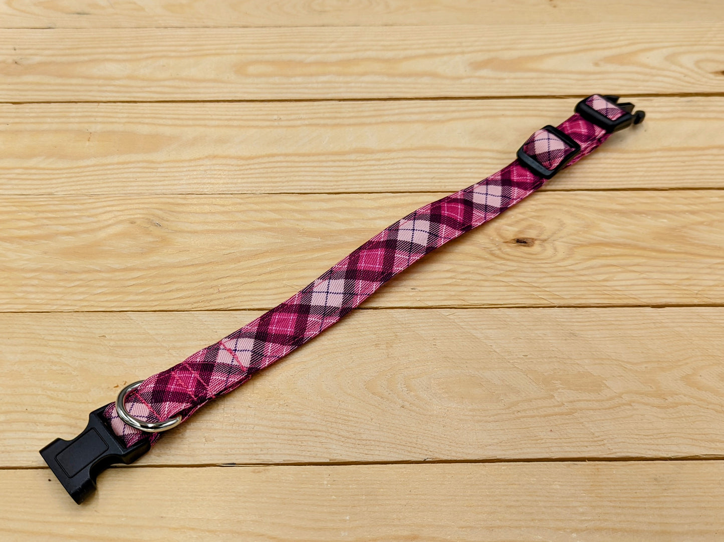 Pink Check Dog Collar Unclipped