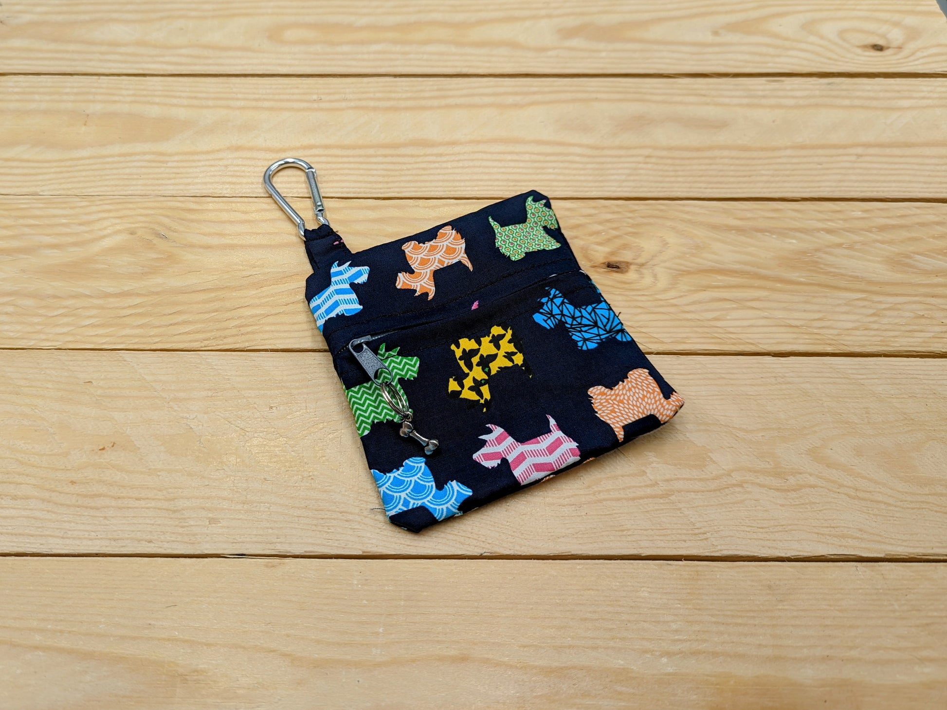 Dog Poop Bag and Dog Treat Pouches in Black Daschund Fabric
