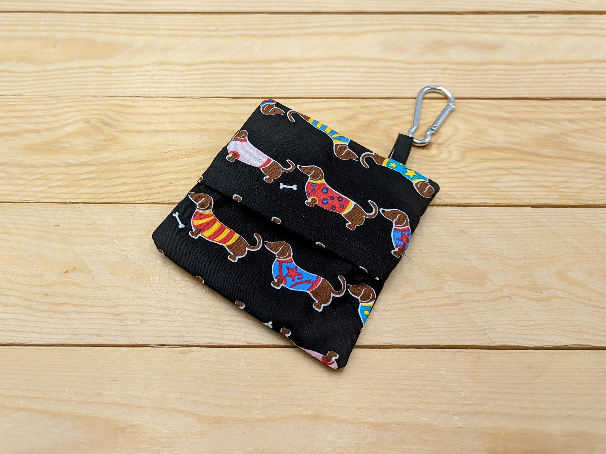 Dog Poop Bag and Dog Treat Pouches in Multiple Dogs in Blue Fabric Back