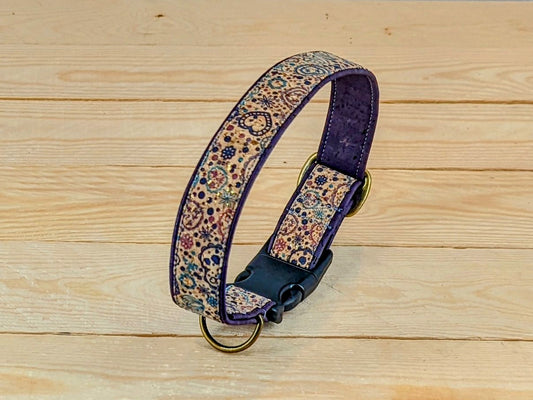 Cork Vegan Leather Purple Hearts Dog Collar