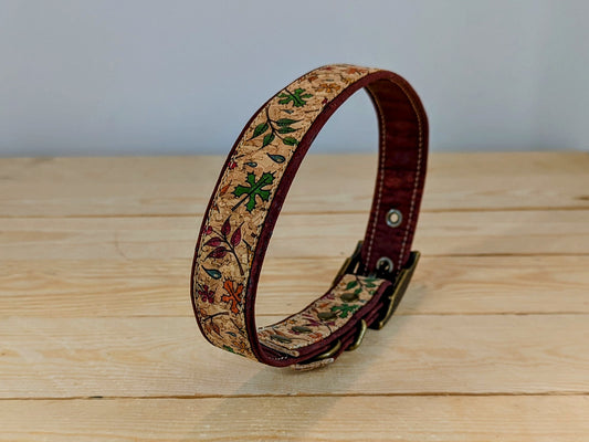 Cork Vegan Leather Leaf Pattern Dog Collar