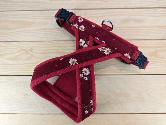 Red Daisy Fleece Lined Dog Harness