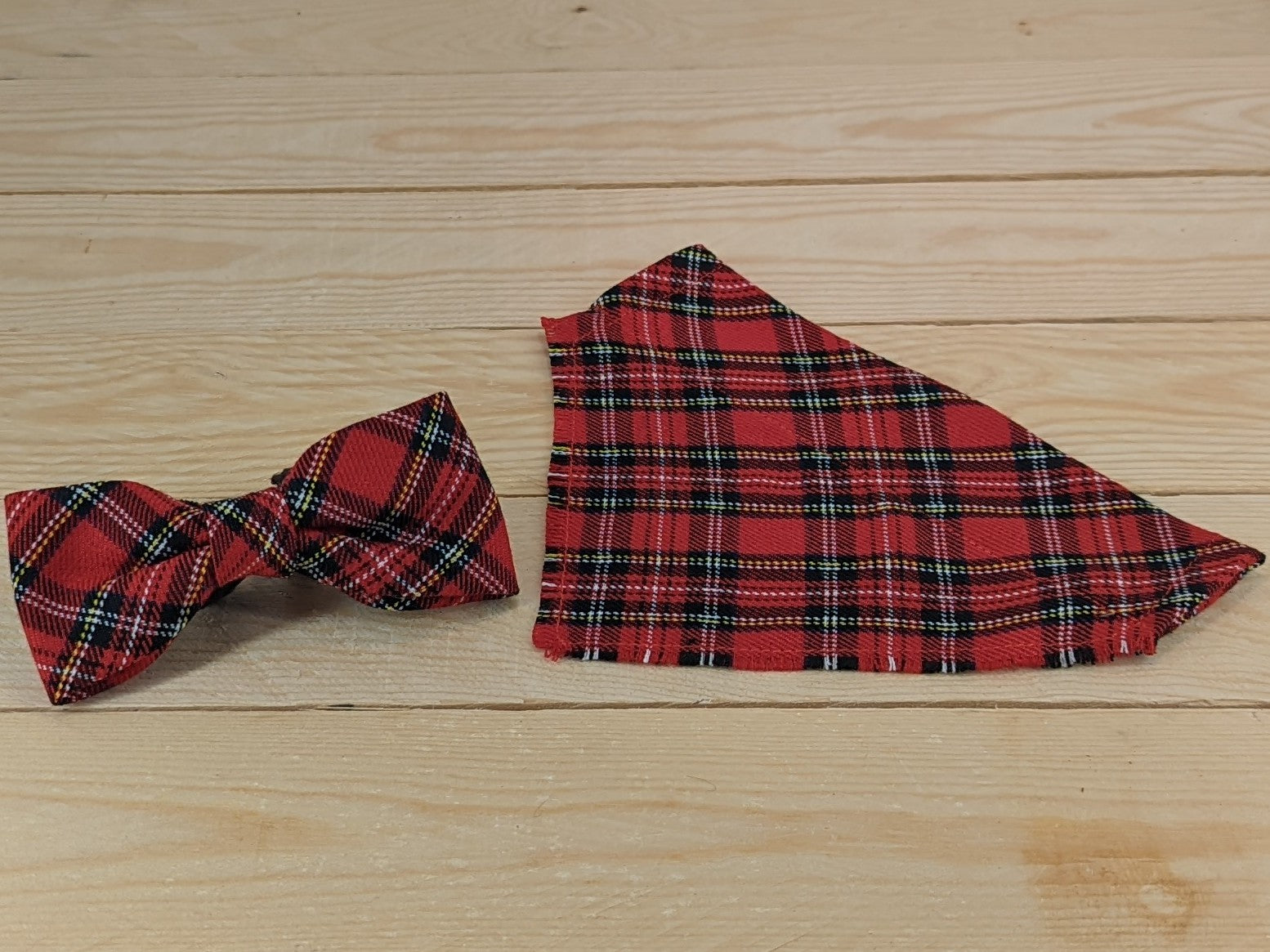 Red Tartan Dog Bow Tie and Bandana set