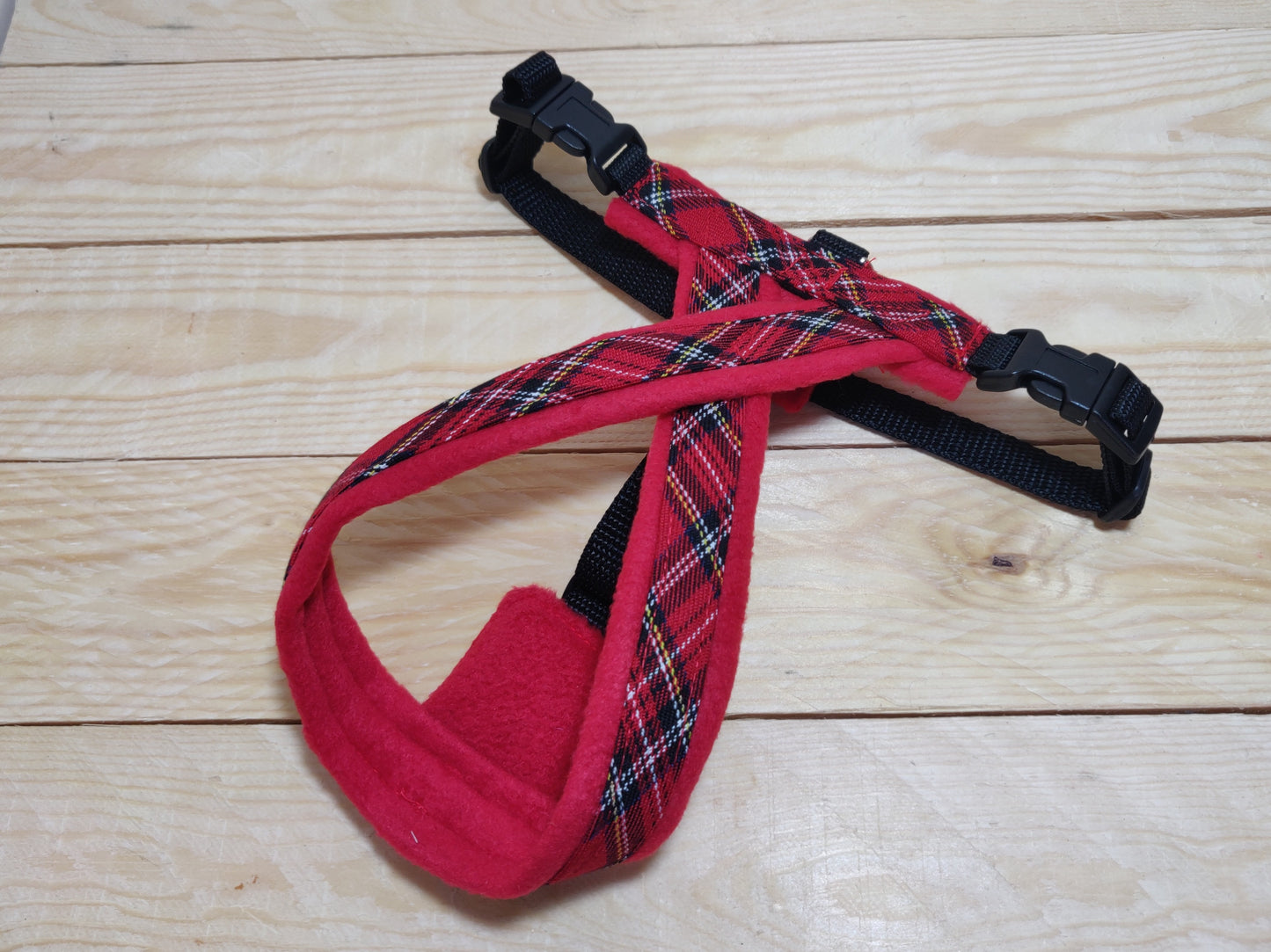 Red Tartan Fleece Lined Dog Harness