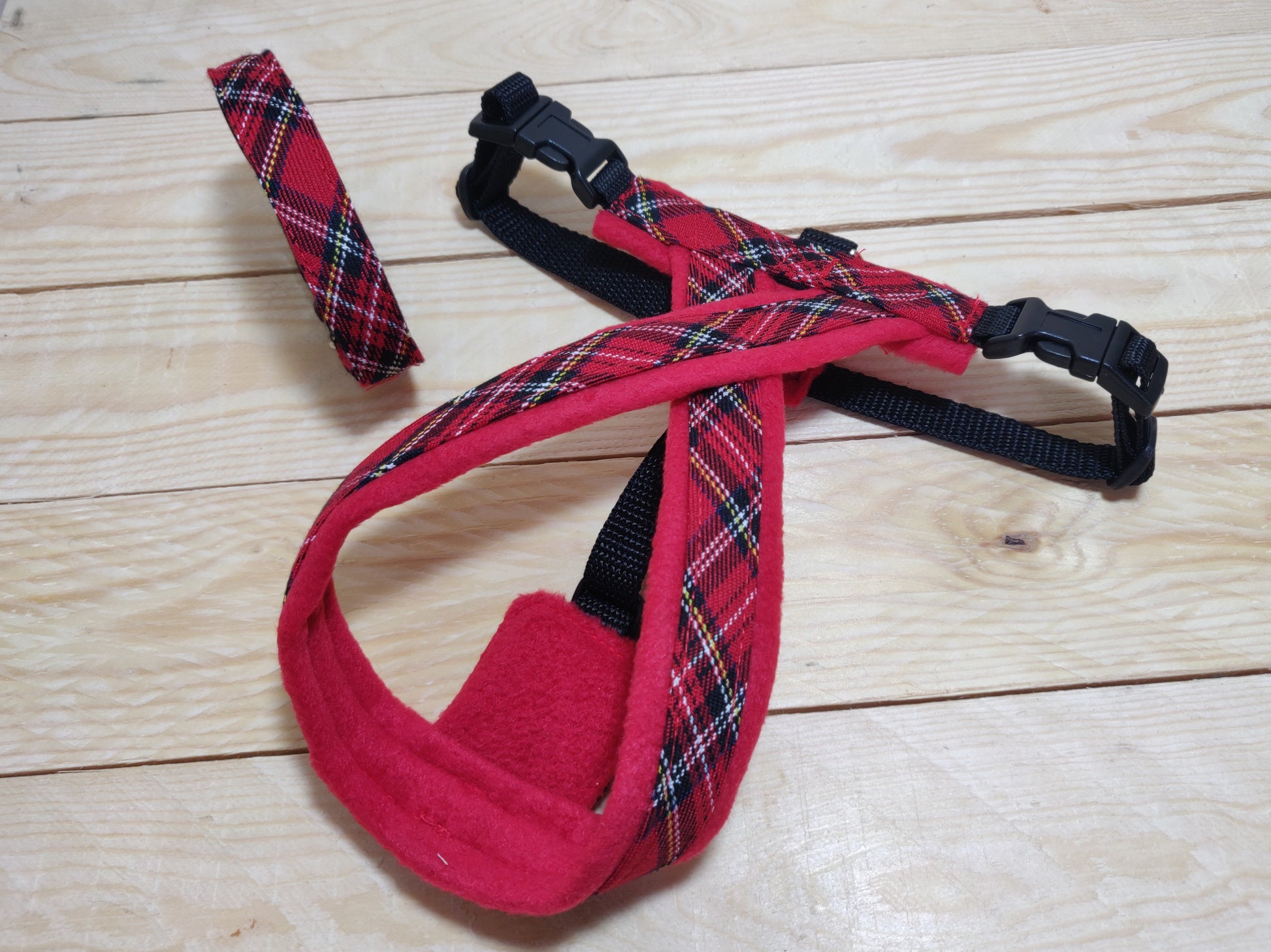 Red Tartan Dog Harness and Collar