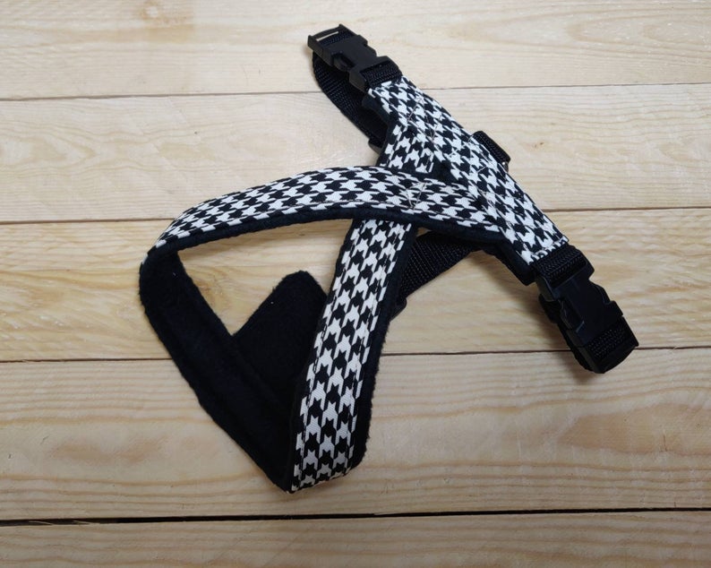 Black & White Houndstooth Check Dog Harness Alternative View