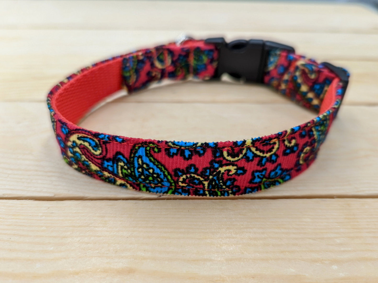 Red Paisley Dog Collar Side View